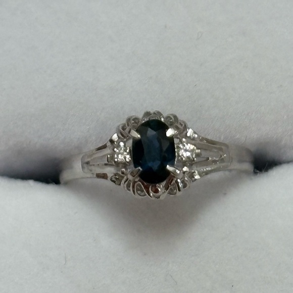 Platinum Sapphire & Diamond Cocktail Ring Size 5 Total Carat Weight 0.38 - Picture 3 of 16